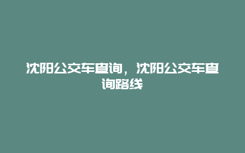 沈阳公交车查询，沈阳公交车查询路线
