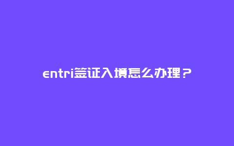 entri签证入境怎么办理？