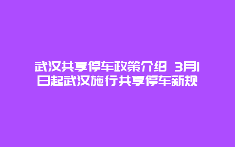 武汉共享停车政策介绍 3月1日起武汉施行共享停车新规