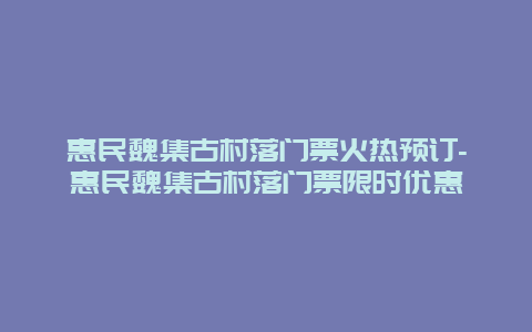 惠民魏集古村落门票火热预订-惠民魏集古村落门票限时优惠