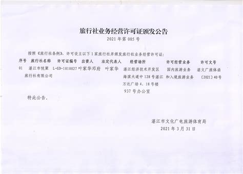 旅游经营许可证