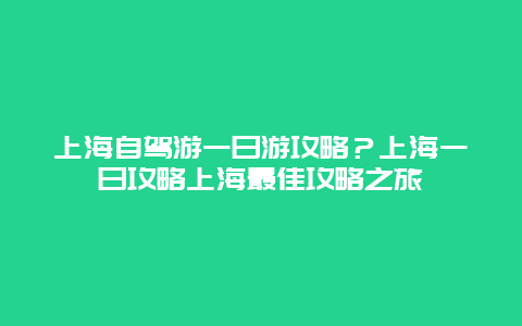 上海自驾游一日游攻略？上海一日攻略上海最佳攻略之旅