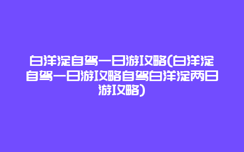 白洋淀自驾一日游攻略(白洋淀自驾一日游攻略自驾白洋淀两日游攻略)