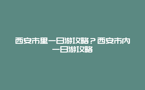 西安市里一日游攻略？西安市内一日游攻略
