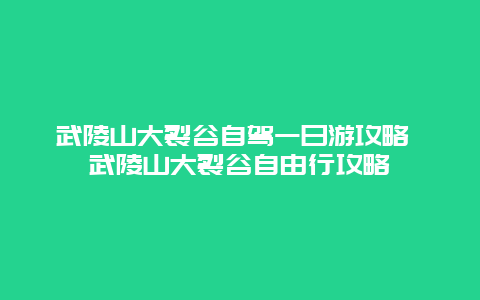 武陵山大裂谷自驾一日游攻略 武陵山大裂谷自由行攻略