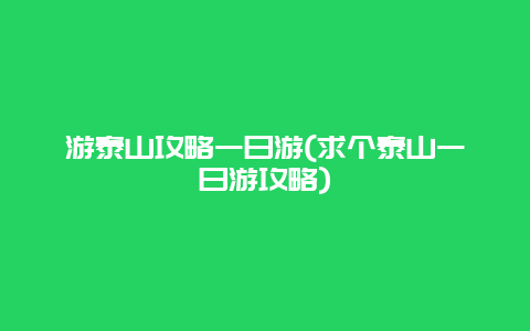 游泰山攻略一日游(求个泰山一日游攻略)