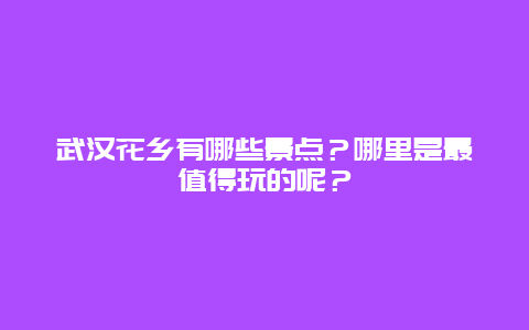 武汉花乡有哪些景点？哪里是最值得玩的呢？