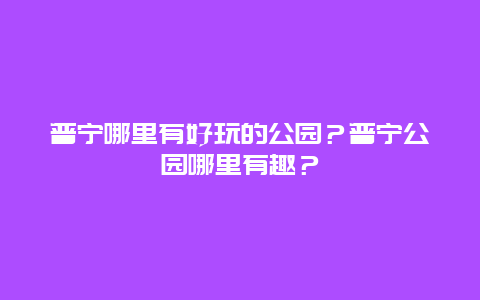 普宁哪里有好玩的公园？普宁公园哪里有趣？