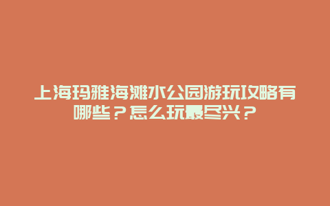 上海玛雅海滩水公园游玩攻略有哪些？怎么玩最尽兴？