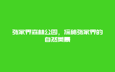 张家界森林公园，探秘张家界的自然美景