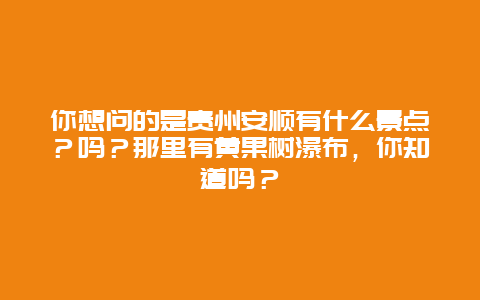 你想问的是贵州安顺有什么景点？吗？那里有黄果树瀑布，你知道吗？