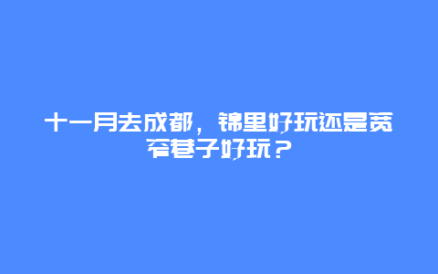 十一月去成都，锦里好玩还是宽窄巷子好玩？