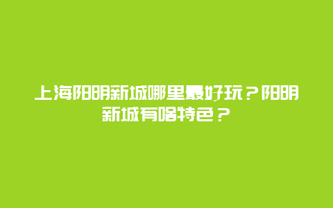 上海阳明新城哪里最好玩？阳明新城有啥特色？