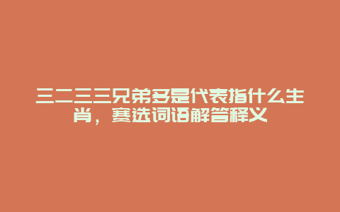 三二三三兄弟多是代表指什么生肖，赛选词语解答释义