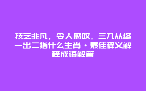 技艺非凡，令人感叹，三九从终一出二指什么生肖·最佳释义解释成语解答