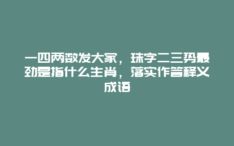 一四两数发大家，珠字二三势最劲是指什么生肖，落实作答释义成语