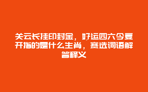关云长挂印封金，好运四六今复开指的是什么生肖，赛选词语解答释义