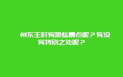 嵊州东王村有哪些景点呢？有没有特别之处呢？