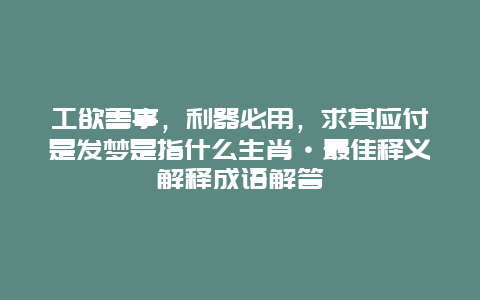 工欲善事，利器必用，求其应付是发梦是指什么生肖·最佳释义解释成语解答