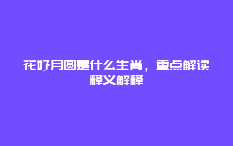 花好月圆是什么生肖，重点解读释义解释