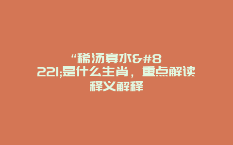 “稀汤寡水”是什么生肖，重点解读释义解释