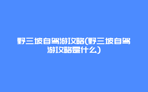 野三坡自驾游攻略(野三坡自驾游攻略是什么)
