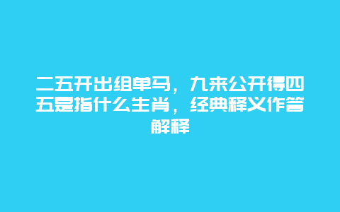 二五开出组单马，九来公开得四五是指什么生肖，经典释义作答解释
