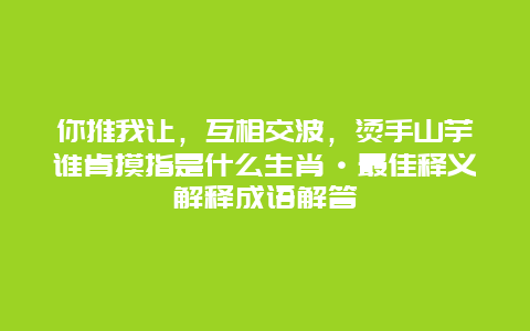 你推我让，互相交波，烫手山芋谁肯摸指是什么生肖·最佳释义解释成语解答