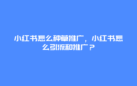 小红书怎么种草推广，小红书怎么引流和推广？