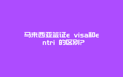 马来西亚签证e visa和e ntri 的区别?