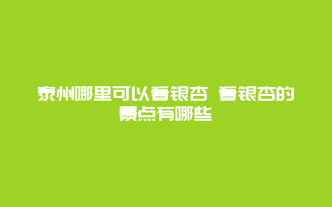 泰州哪里可以看银杏 看银杏的景点有哪些