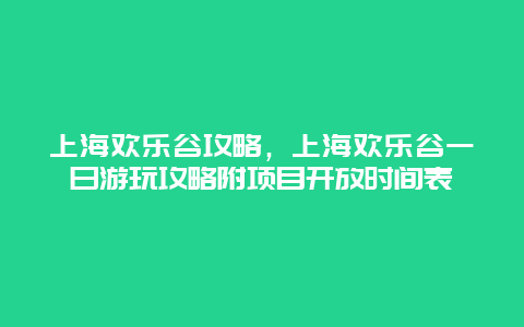 上海欢乐谷攻略，上海欢乐谷一日游玩攻略附项目开放时间表