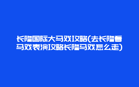 长隆国际大马戏攻略(去长隆看马戏表演攻略长隆马戏怎么走)