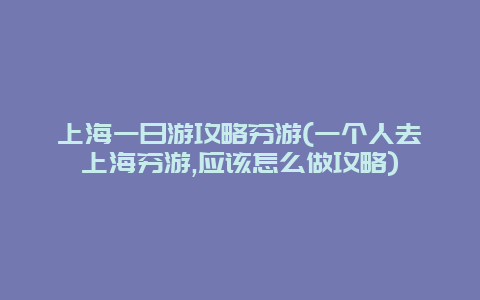 上海一日游攻略穷游(一个人去上海穷游,应该怎么做攻略)