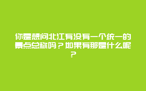 你是想问北江有没有一个统一的景点总称吗？如果有那是什么呢？