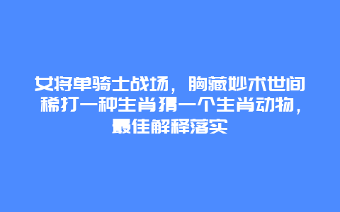 女将单骑士战场，胸藏妙术世间稀打一种生肖猜一个生肖动物，最佳解释落实