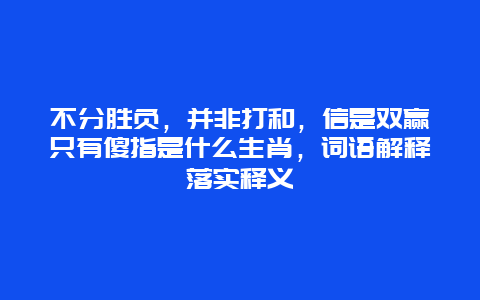 不分胜负，并非打和，信是双赢只有傻指是什么生肖，词语解释落实释义