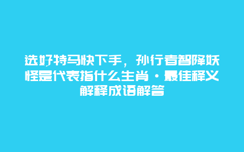 选好特马快下手，孙行者智降妖怪是代表指什么生肖·最佳释义解释成语解答