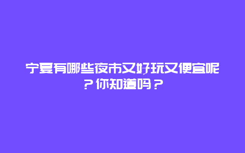 宁夏有哪些夜市又好玩又便宜呢？你知道吗？