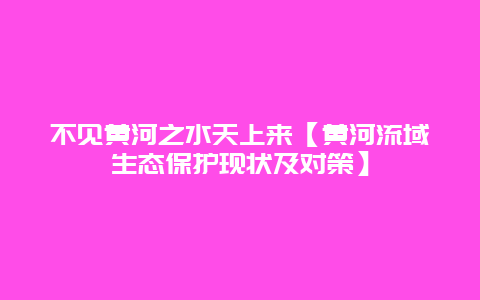 不见黄河之水天上来【黄河流域生态保护现状及对策】