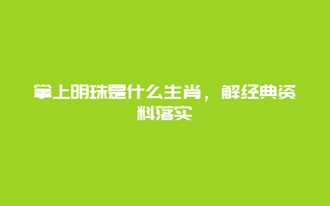 掌上明珠是什么生肖，解经典资料落实